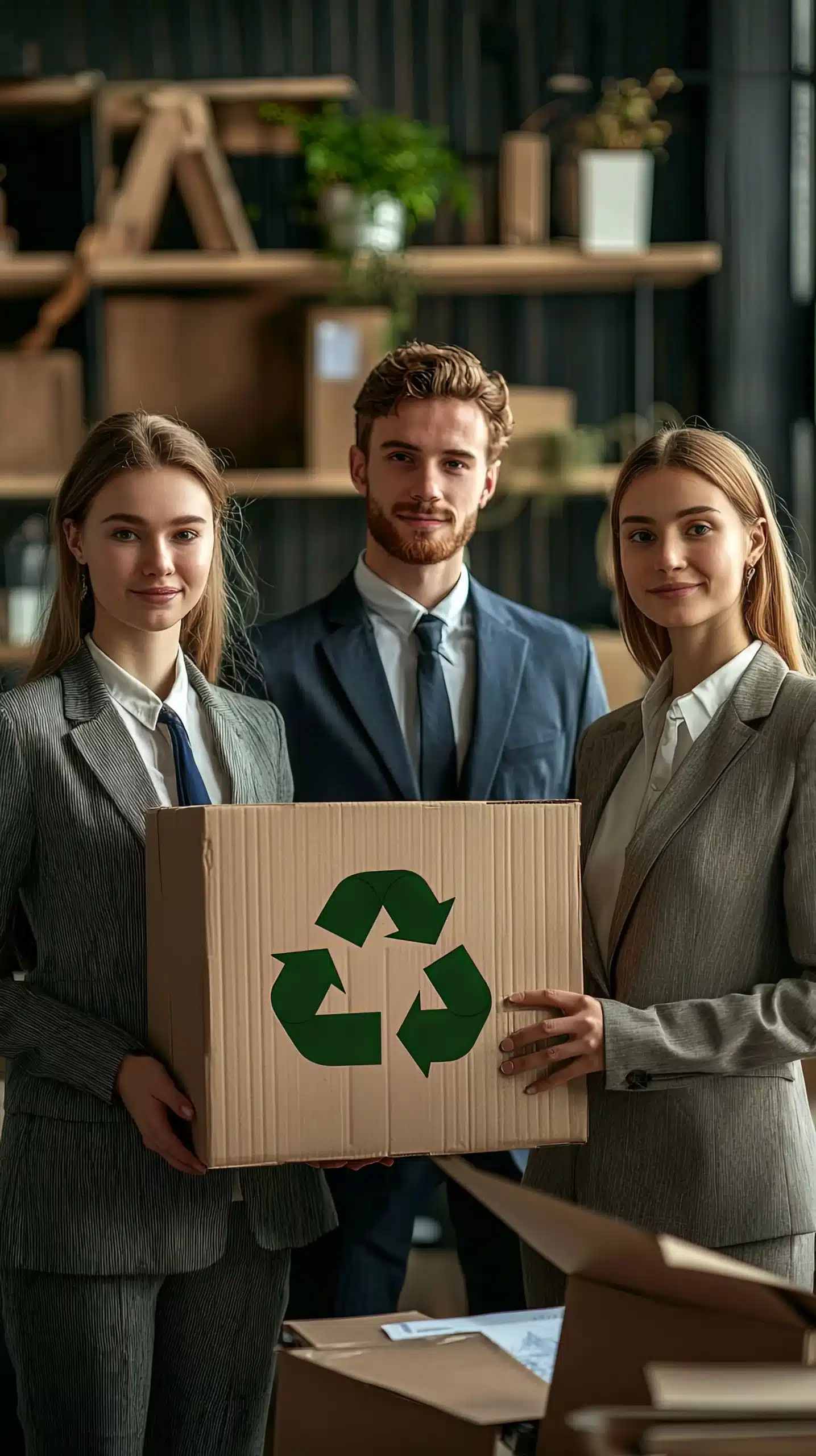 three-professionals-hold-recyclemarked-box-indoors-min