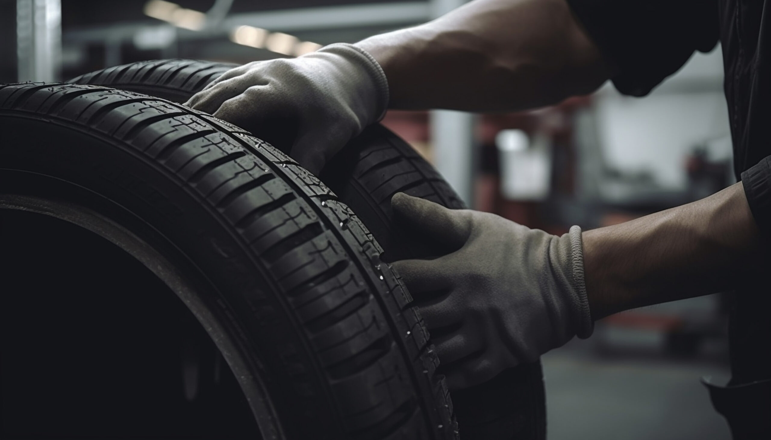 Auto mechanic repairing car tire in workshop generated by artificial intelligence
