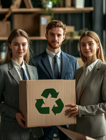 three-professionals-hold-recyclemarked-box-indoors-min three-professionals-hold-recyclemarked-box-indoors-min